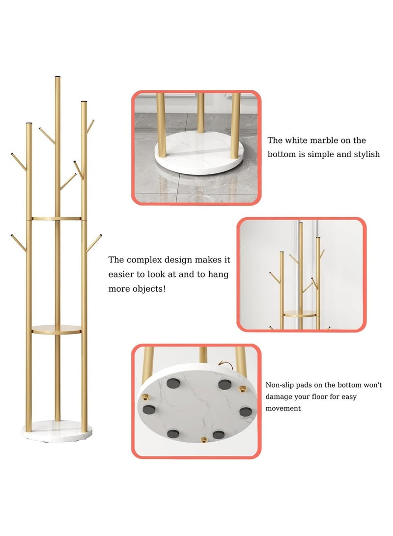 INSIJAM Coat Racks Freestanding Modern Coat Tree with 3 Storage Shelves and 9 Hooks Metal Coat Racks Stand Tree Hanger with Marble Base for Entryway Hallway Bedroom - Image 4